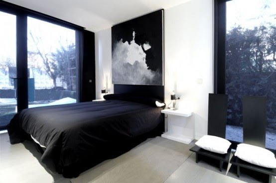 Decoración de dormitorio en blanco y negro