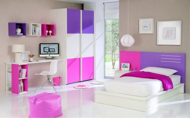 Dormitorio de niñas en fucsia y lila