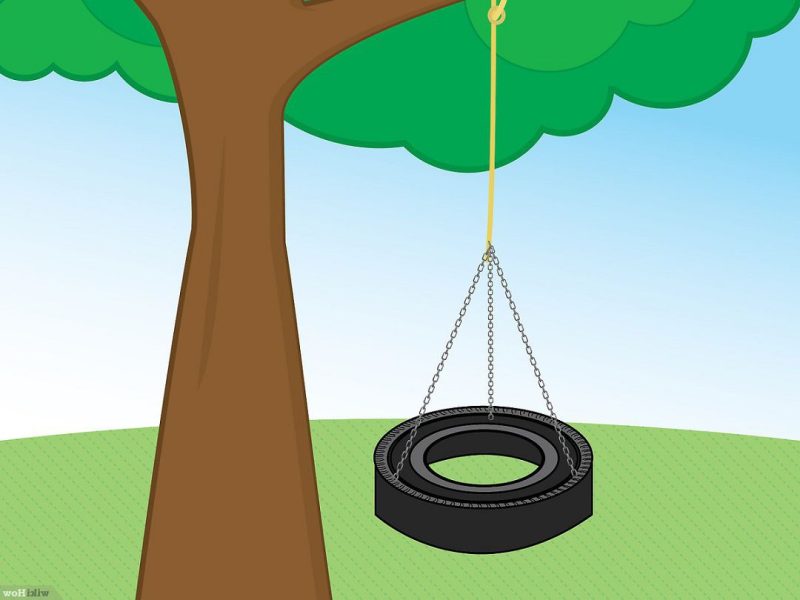 Colgar el neumático con una soga o cadena
